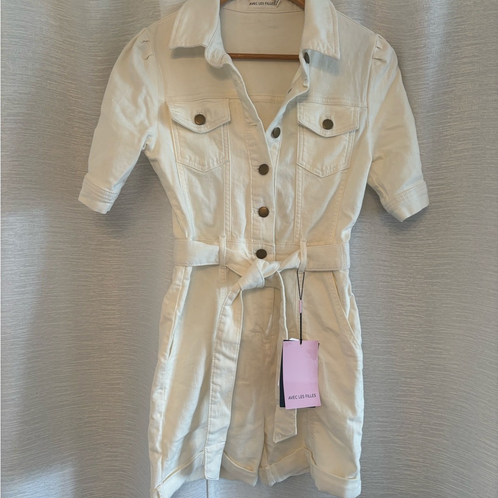 Cream Button-Up Romper
